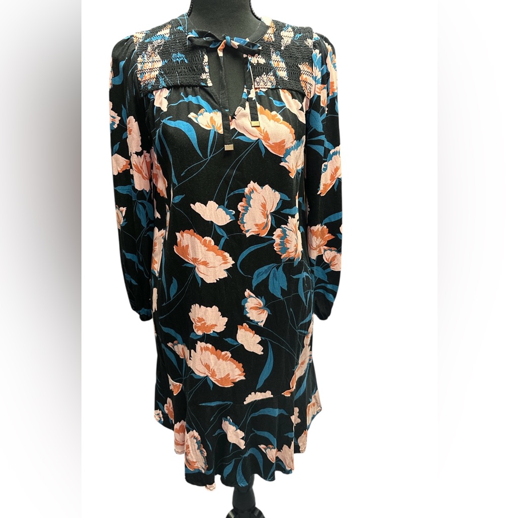 Anthropologie Maeve Floral Ragonda Tunic Dress Size 4 Black Pink